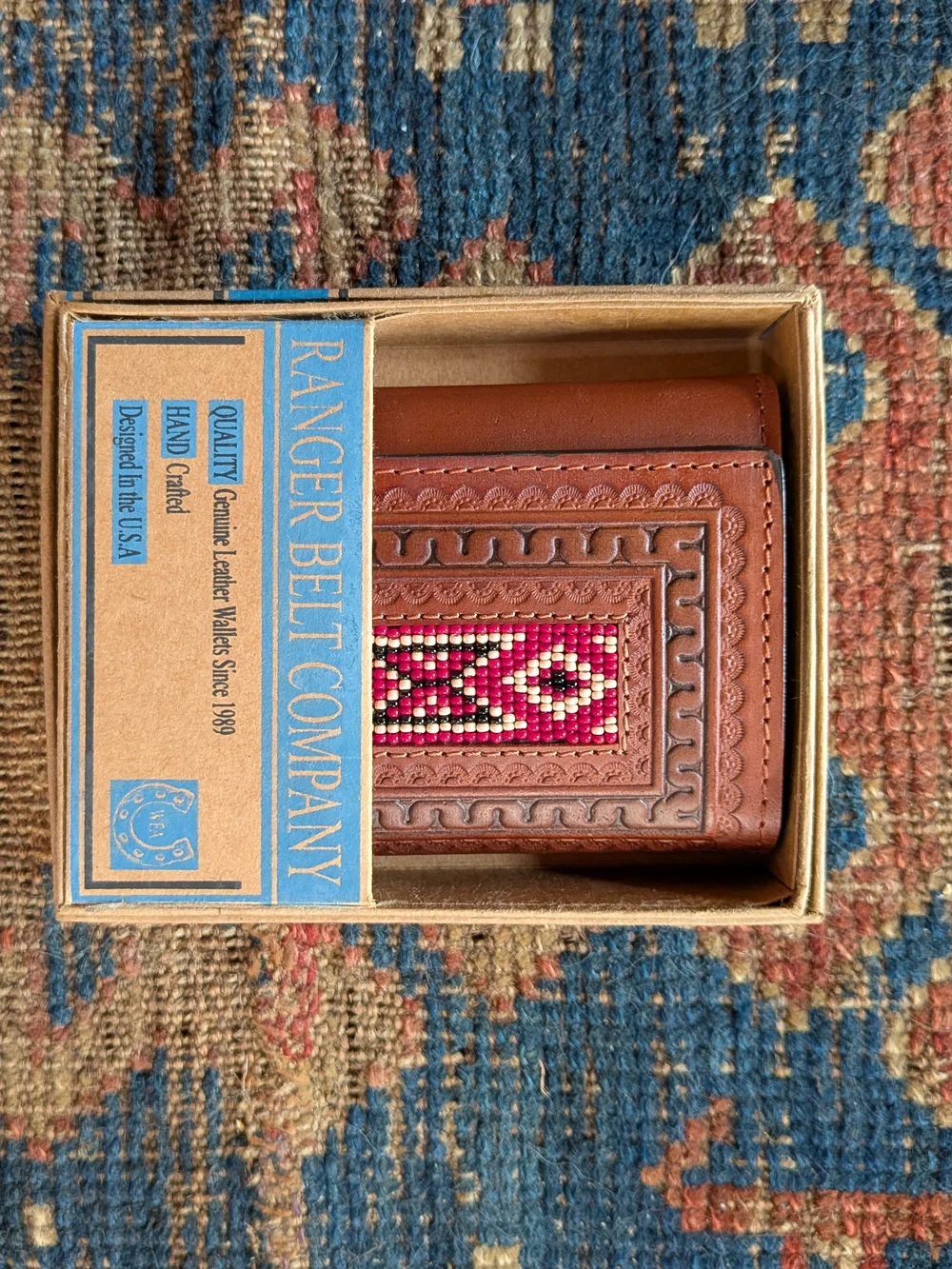 Ranger Belt Company Leather Beaded And Tooled Wallet